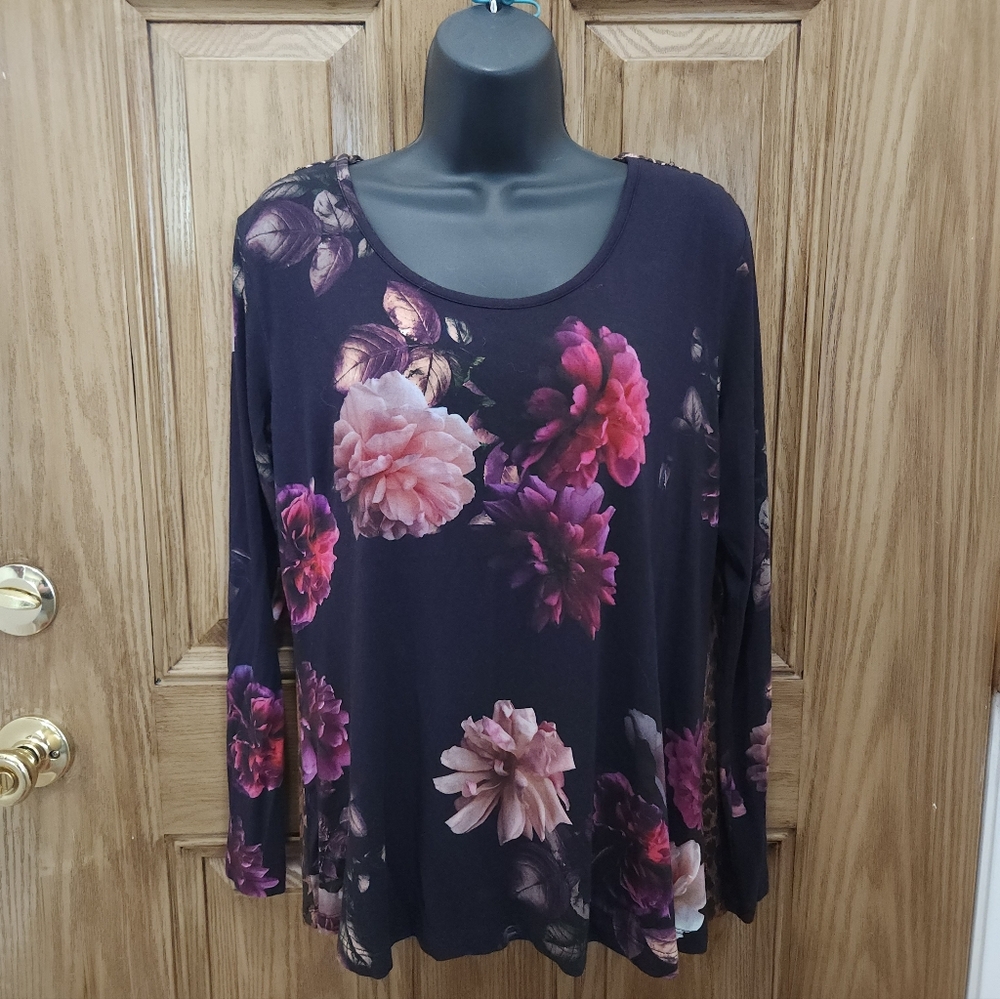Johnny Was Dark Floral Long Sleeve Blouse